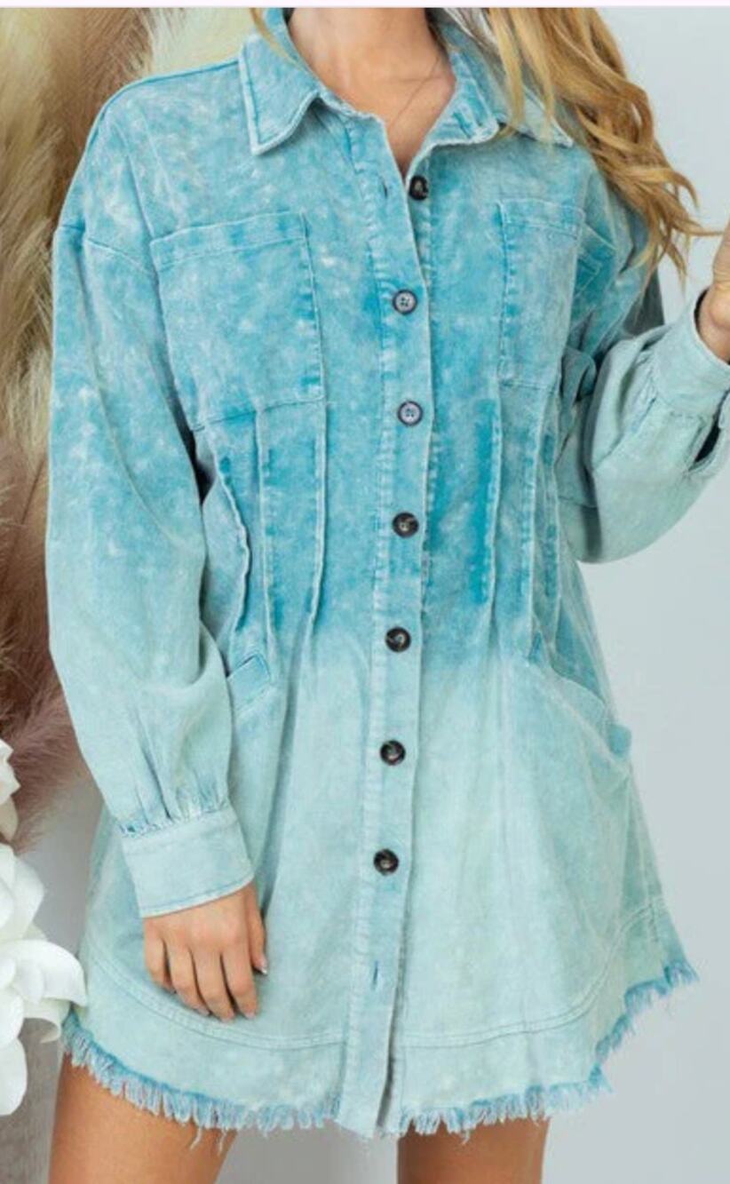 WHITE BIRCH Dress Medium Dip Dye Corduroy Ombre Teal